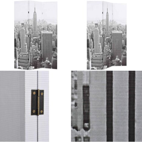 Biombo divisor plegable 120x170 cm Nueva York blanco y negro - Separador de ambientes - Biombo plegable