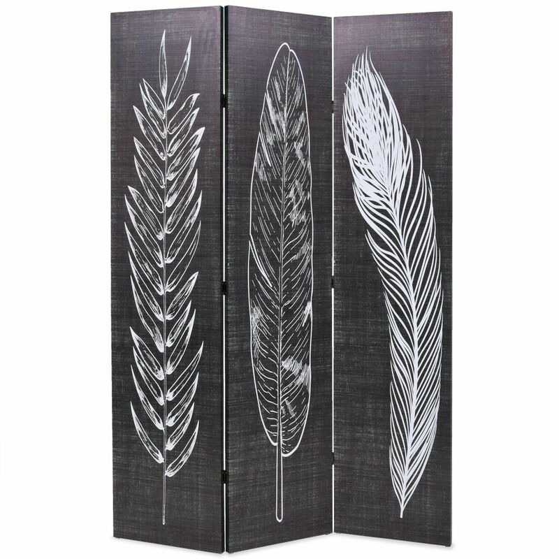 

Happyshopping - Biombo divisor plegable 120x170 cm plumas blanco y negro