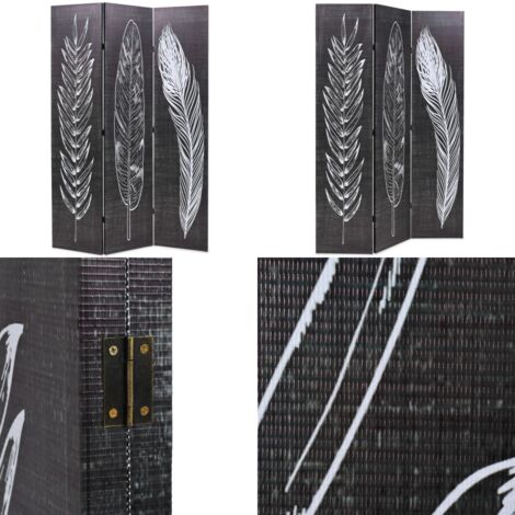 Biombo divisor plegable 120x170 cm plumas blanco y negro - Biombo plegable - Separador de ambientes