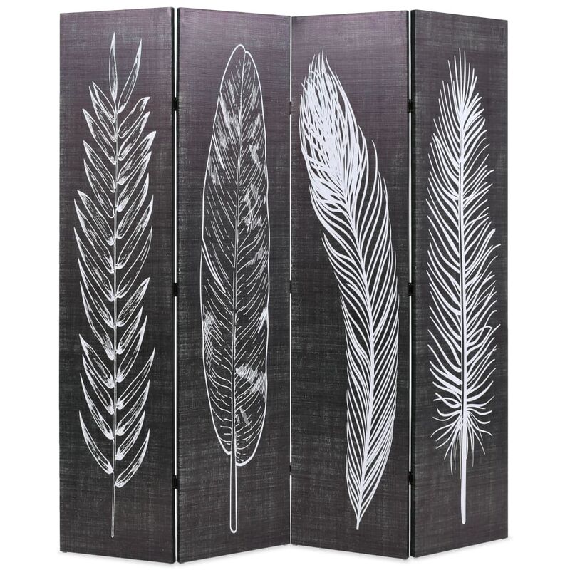 

vidaXL Biombo divisor plegable 160x170 cm plumas blanco y negro - Negro