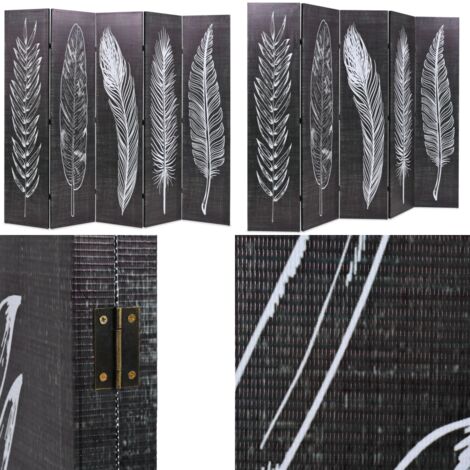 Biombo divisor plegable 200x170 cm plumas blanco y negro - Biombo plegable - Separador de ambientes