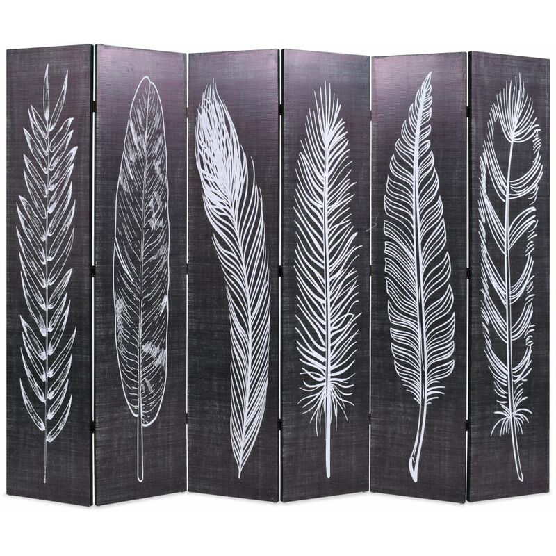 

Happyshopping - Biombo divisor plegable 228x170 cm plumas blanco y negro
