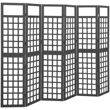 Biombo/Enrejado de 6 paneles madera de abeto negro 242,5x180 cm