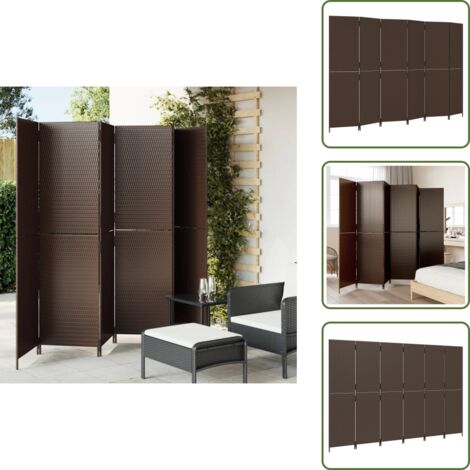 Biombo exterior - vidaXL Biombo de 6 paneles ratán sintético marrón - Biombo interior
