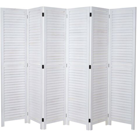 Biombo HHG-640, biombo separador de ambientes, aspecto shabby vintage, 170x243cm, blanco