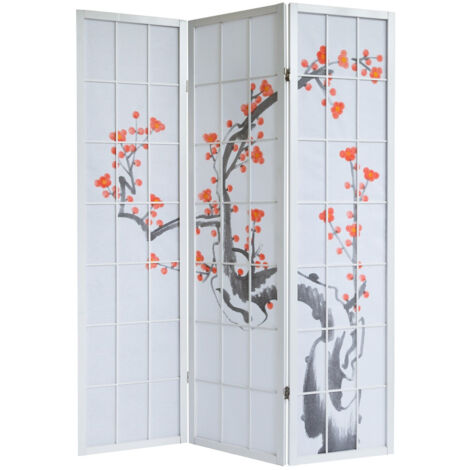 Biombo japonés de 3 paneles en madera blanca 132x175 cm PAR06016