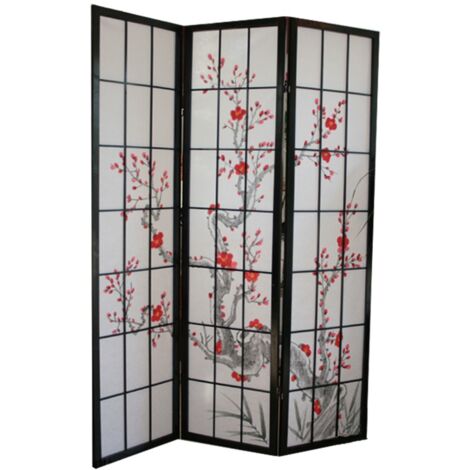 Biombo japonés de 3 paneles en madera negra 132x175cm PAR06013