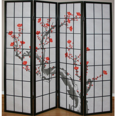 Biombo japonés de 4 paneles en madera negra 176x175cm PAR06014