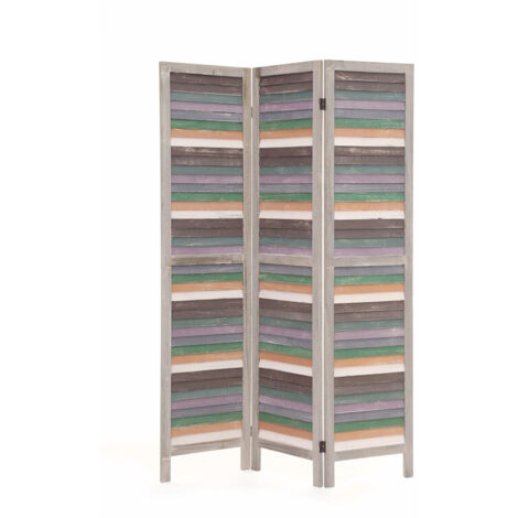 Biombo mampara de separación en madera de pino multicolor, diseño PROVENZA Gris.