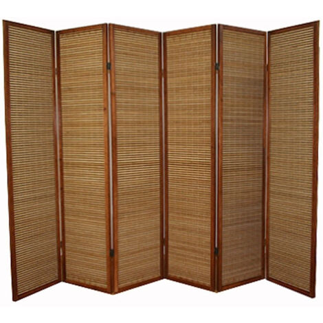 Biombo marrón de 6 paneles en madera y bambú 264x175 cm PAR06069