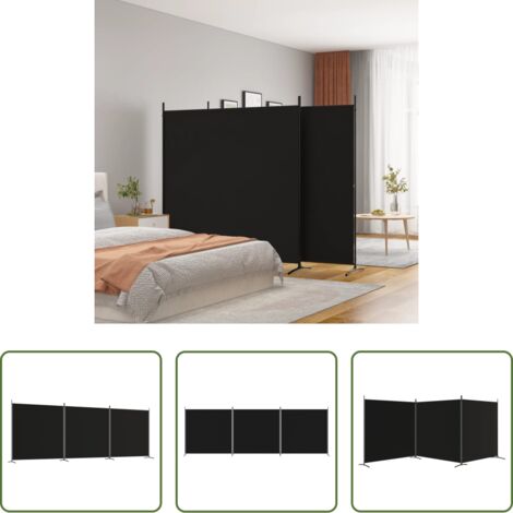 Biombo negro -  Biombo divisor de 3 paneles de tela negro 525x180 cm