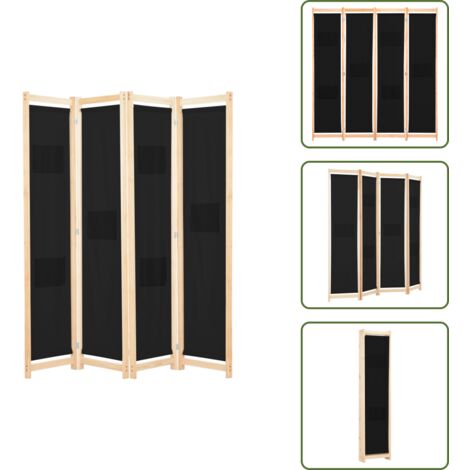 Biombo negro - vidaXL Biombo divisor de 4 paneles de tela negro 160x170x4 cm - Biombo de 4 paneles