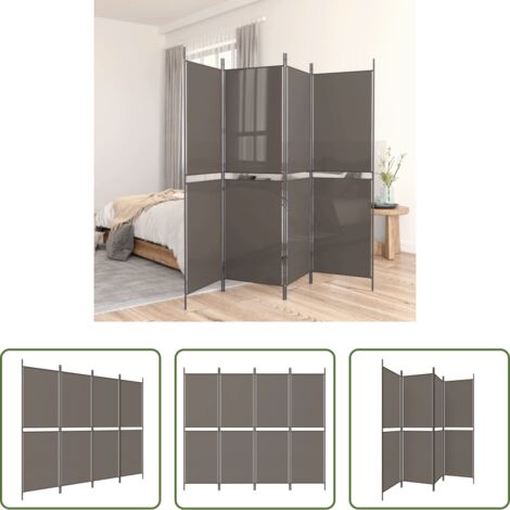 Biombo para dormitorio -  Biombo divisor de 4 paneles de tela gris antracita 200x200 cm