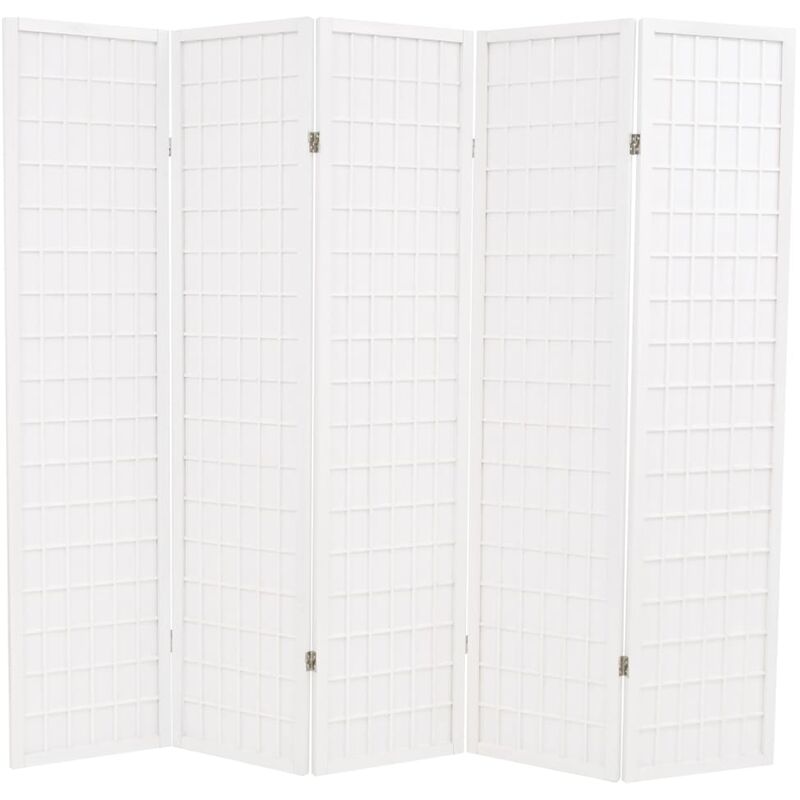 

Biombo plegable 5 paneles estilo japonés 200x170 cm blanco - Blanco
