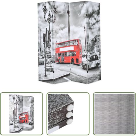 Biombo plegable -  Biombo divisor plegable 160x170 cm bus Londres blanco y negro
