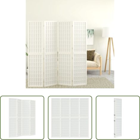 Biombo plegable -  Biombo plegable con 4 paneles estilo japonés blanco 160x170 cm