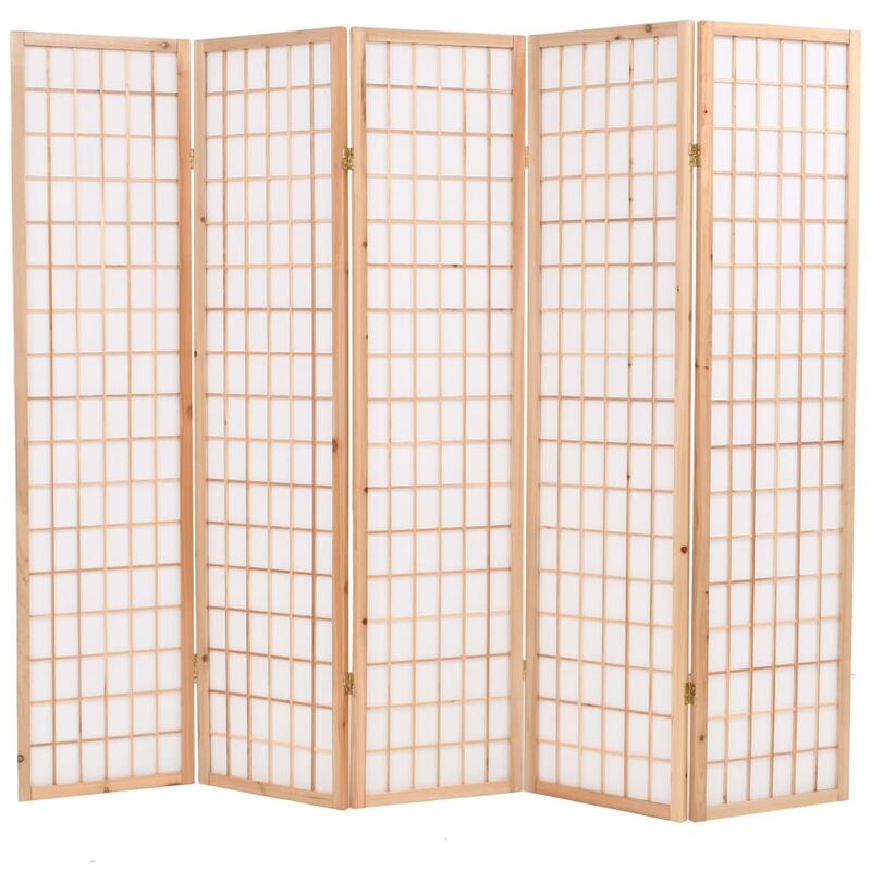 

Biombo Plegable Estilo Japonés con 5 Paneles 200x170 cm Natural - Blanco - Vidaxl