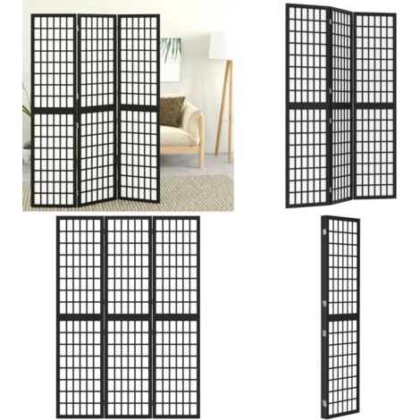 Biombo plegable con 3 paneles estilo japonés negro 120x170 cm - Diseño japonés - Madera de abeto