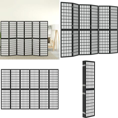 Biombo plegable con 6 paneles estilo japonés negro 240x170 cm - Diseño japonés - Madera de abeto