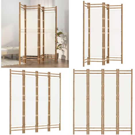 Biombo plegable de 4 paneles bambú y lona 160 cm - Separador de ambientes - Biombo plegable