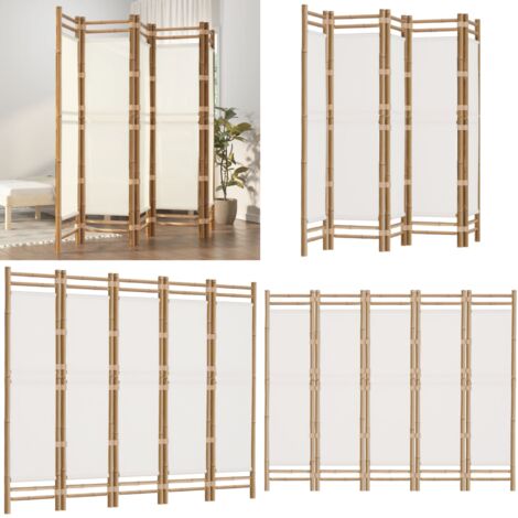 Biombo plegable de 5 paneles bambú y lona 200 cm - Biombo de bambú - Separador de ambientes