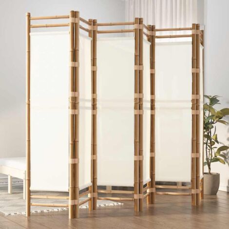 Biombo plegable de 6 paneles bambú y lona 240 cm