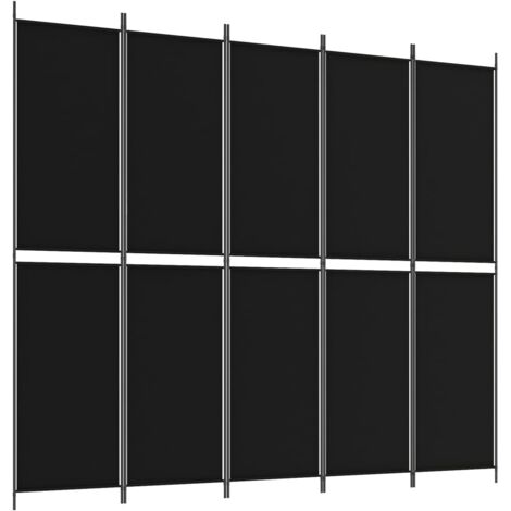 Biombo plegable de diseño contemporáneo negro de tela y metal 250 × 220 cm DEC031016