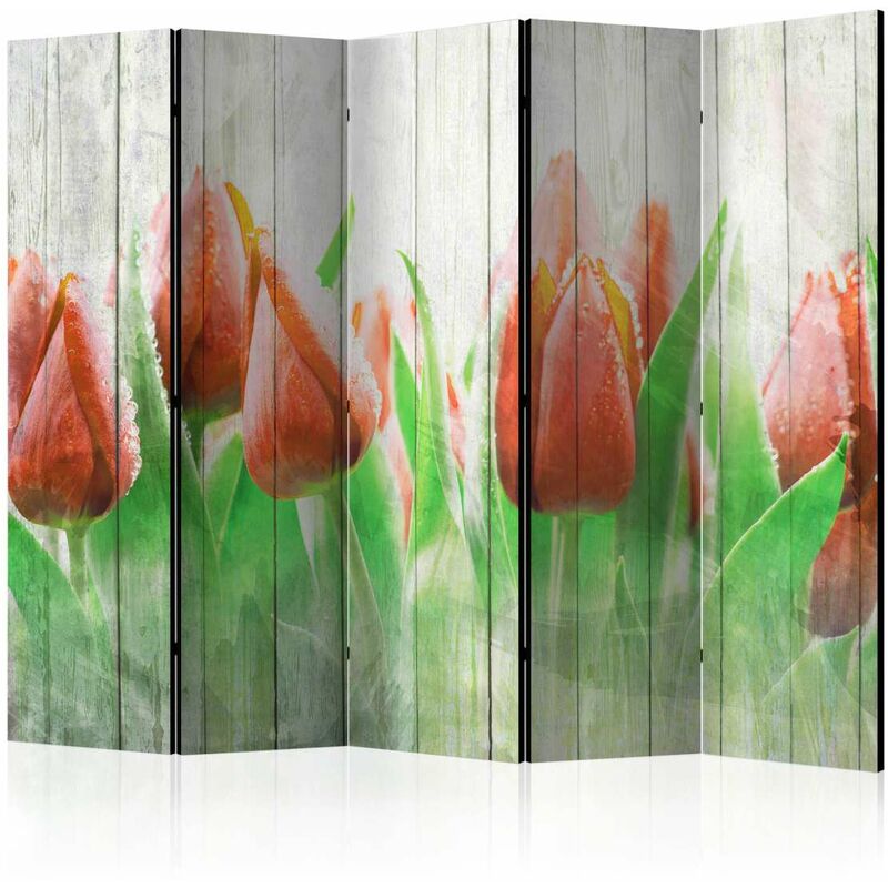 

Biombo - Red tulips on wood II [Room Dividers] Medidas 225X172