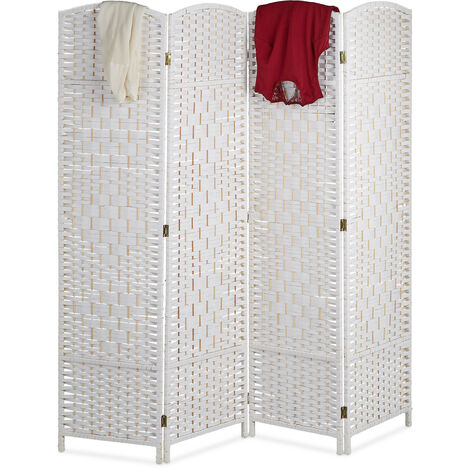 Biombo Relaxdays, separador de ambientes 170 x 160 cm, plegable 4 paneles, madera y cordón de papel, blanco