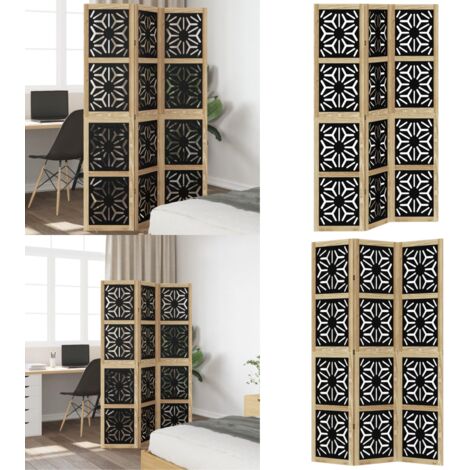 Biombo separador 3 paneles madera maciza Paulownia marrón negro - Madera paulownia - Separador de ambientes