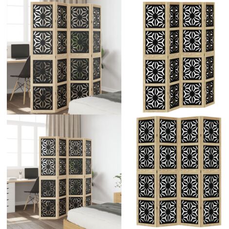Biombo separador 4 paneles madera maciza Paulownia marrón negro - Madera paulownia - Partición de ambientes