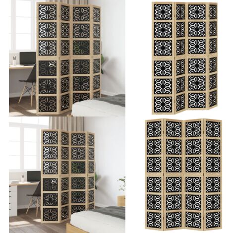 Biombo separador 4 paneles madera maciza Paulownia marrón negro - Madera paulownia - Partición de ambientes