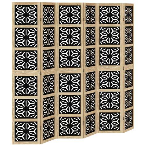Biombo separador 6 paneles madera maciza Paulownia marrón negro vidaXL
