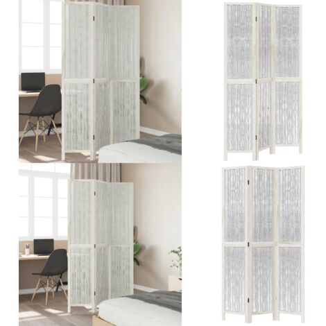 Biombo separador de 3 paneles madera maciza Paulownia blanco - Madera paulownia - Separador de ambientes