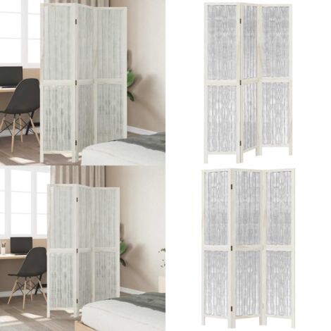 Biombo separador de 3 paneles madera maciza Paulownia blanco - Madera paulownia - Separador de ambientes
