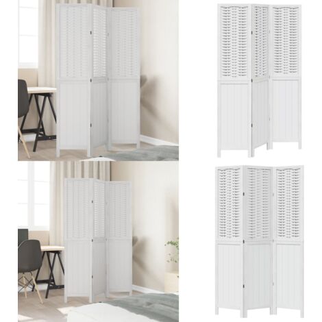 Biombo separador de 3 paneles madera maciza Paulownia blanco - Madera paulownia - Separador de ambientes