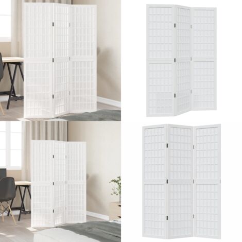 Biombo separador de 3 paneles madera maciza Paulownia blanco - Madera paulownia - Separador de ambientes