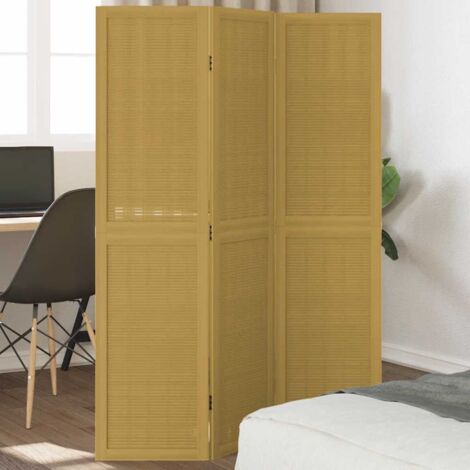 Biombo separador de 3 paneles madera maciza paulownia marrón