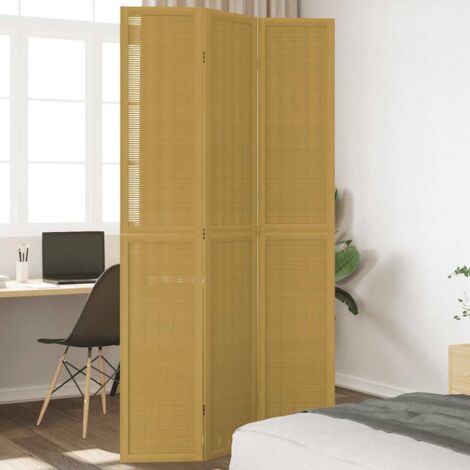 Biombo separador de 3 paneles madera maciza paulownia marrón