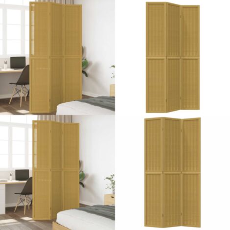 Biombo separador de 3 paneles madera maciza paulownia marrón - Madera paulownia - Bambú