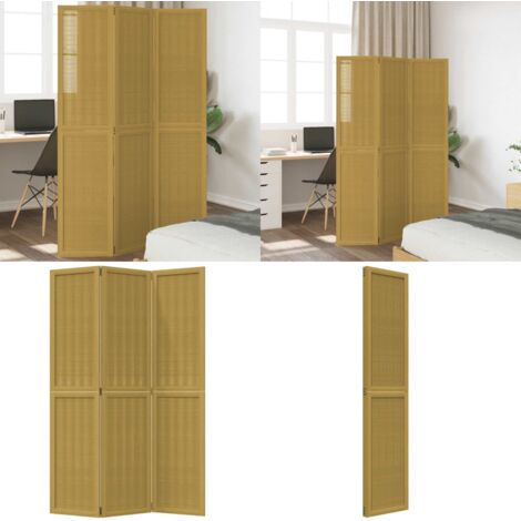 Biombo separador de 3 paneles madera maciza paulownia marrón - Madera paulownia - Bambú natural