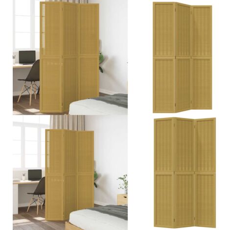Biombo separador de 3 paneles madera maciza paulownia marrón - Madera paulownia - Biombo de bambú