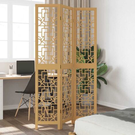 Biombo separador de 3 paneles madera maciza paulownia marrón vidaXL