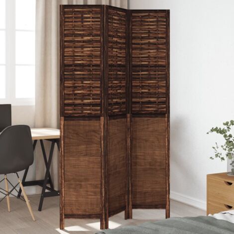 Biombo separador de 3 paneles madera paulownia marrón oscuro vidaXL