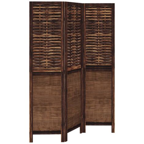 Biombo separador de 3 paneles madera paulownia marrón oscuro vidaXL