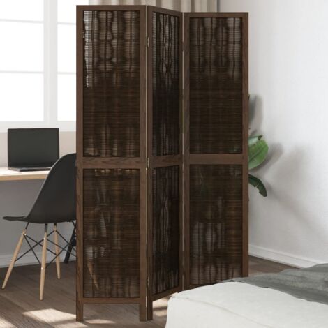 Biombo separador de 3 paneles madera paulownia marrón oscuro vidaXL