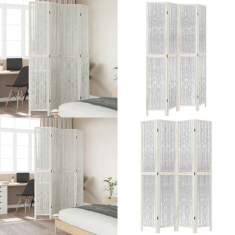 Biombo separador de 4 paneles madera maciza Paulownia blanco - Madera paulownia - Biombo de madera