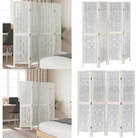 Biombo separador de 4 paneles madera maciza Paulownia blanco - Madera paulownia - Pantalla de privacidad