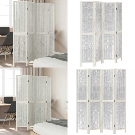Biombo separador de 4 paneles madera maciza Paulownia blanco - Madera paulownia - Separador de ambientes