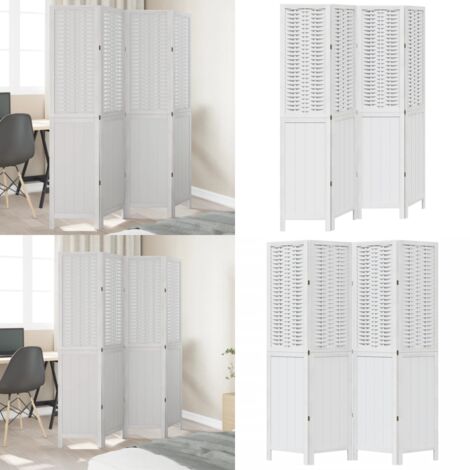 Biombo separador de 4 paneles madera maciza Paulownia blanco - Madera paulownia - Separador de ambientes